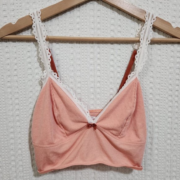 Victoria's Secret Other - Victoria's Secret Peach Ribbed Sleep Crop Top Bralette Lace Detail Size Small